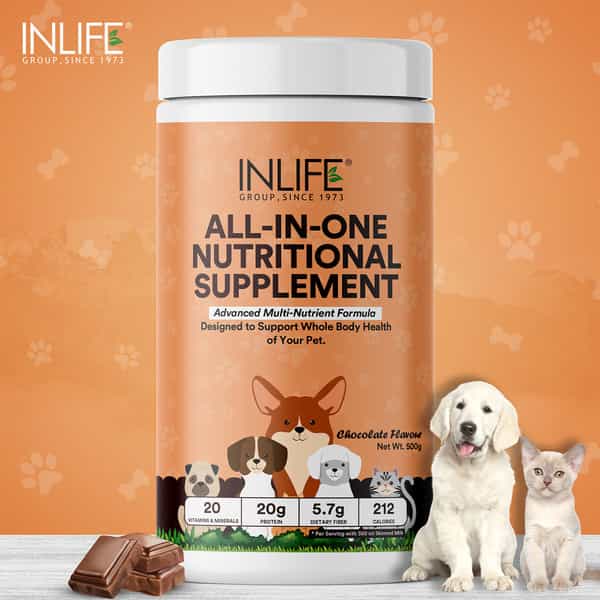 Inlife Nutritional Meal Mix Powder For Dogs Cats And Pets, Pet Protein Supplement - 500G (Chocolate)