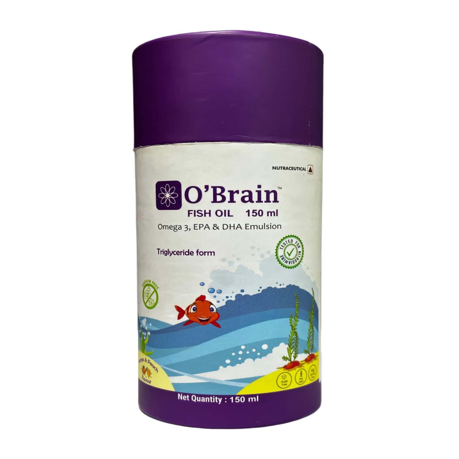 O'Brain Fish Oil Mango & Peach Flavour Emulsion 150 Ml