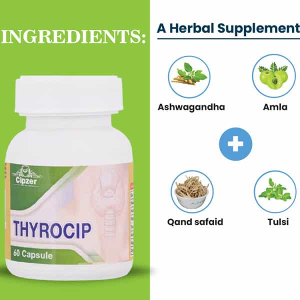 Cipzer Thyrocip 60 Capsules Supports Thyroid Health | Helps Manage Hyperthyroidism & Weight Balance