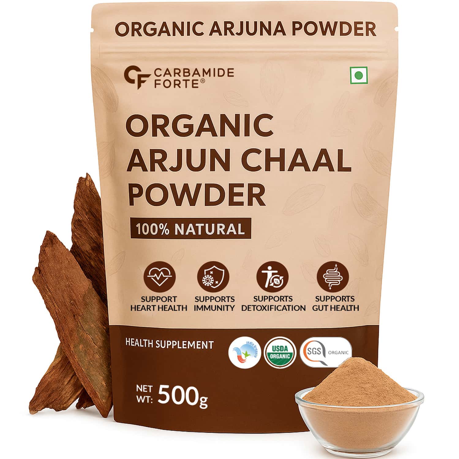 Carbamide Forte Arjun Chaal Powder | Natural & Pure Herbal | Forheart Health & Good Cholesterol-500g