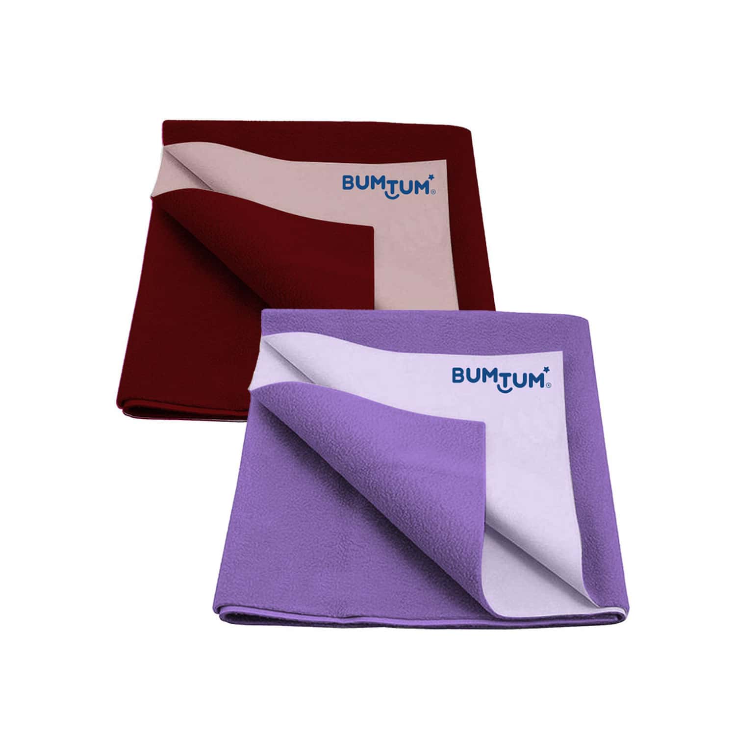 Bumtum Dry Sheet Leakproof Baby Bed Protector (Maroon + Lilac Small Size 50*70cm|Pack Of 2)