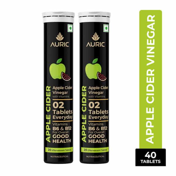 Auric Apple Cider Vinegar With Vitamins | 40 Acv Tablets With Vitamin B6 & B12 In Every Tube
