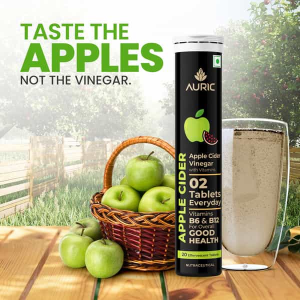 Auric Apple Cider Vinegar With Vitamins | 40 Acv Tablets With Vitamin B6 & B12 In Every Tube