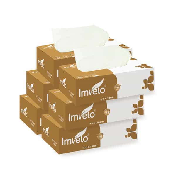 Imvelo Ultra Soft 2 Ply Facial Tissues Box | Pack Of 6 - (100 Pulls 200 Sheets) Home/Office Pack