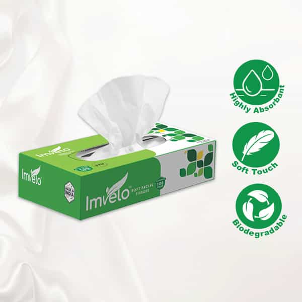 Imvelo Ultra Soft 2 Ply Facial Tissues Box | Pack Of 6 - (100 Pulls 200 Sheets) Home/Office Pack