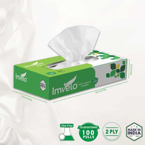 Imvelo Ultra Soft 2 Ply Facial Tissues Box | Pack Of 6 - (100 Pulls 200 Sheets) Home/Office Pack