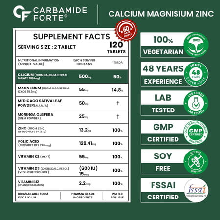 Carbamide Forte Calcium Magnesium Zinc + Vitamin D3 + K2 120 Tablets