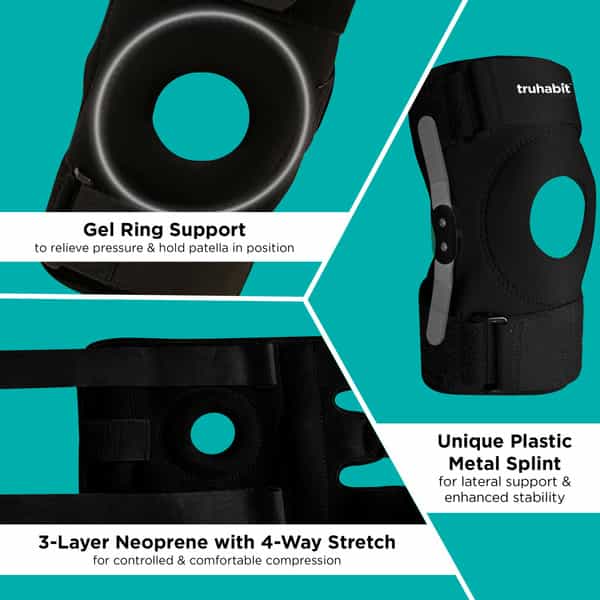 Truhabit Hinged Knee Brace For Knee Pain | Open Patella Knee Support | Universal Size (1 Unit)