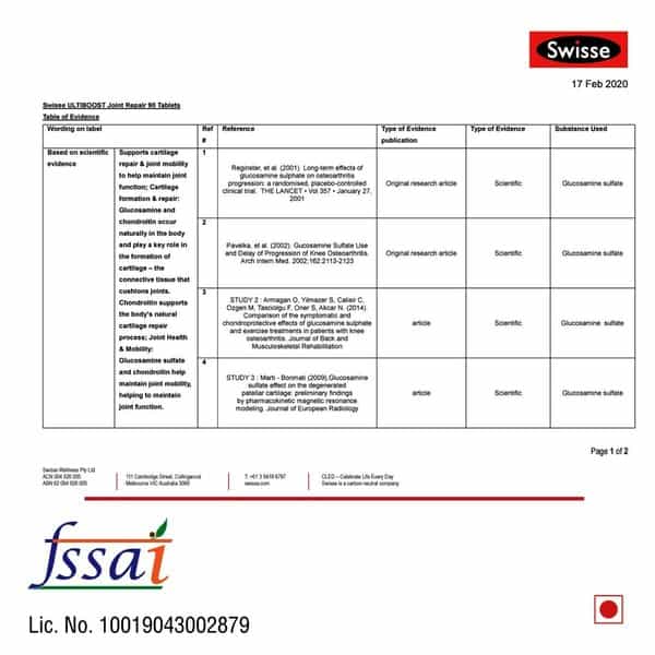 Swisse Ultiboost Joint Repair Supplement With Glucosamine Chondroitin & Manganese - 90 Tablets