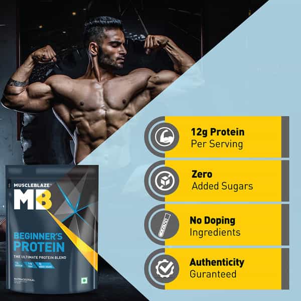 Muscleblaze Beginner's Whey Protein Powder (Chocolate | 1Kg) | 12G Protein Per Scoop