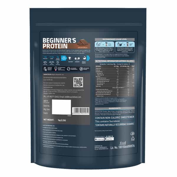 Muscleblaze Beginner's Whey Protein Powder (Chocolate | 1Kg) | 12G Protein Per Scoop