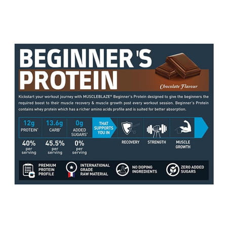 Muscleblaze Beginner's Whey Protein Powder (Chocolate | 1Kg) | 12G Protein Per Scoop