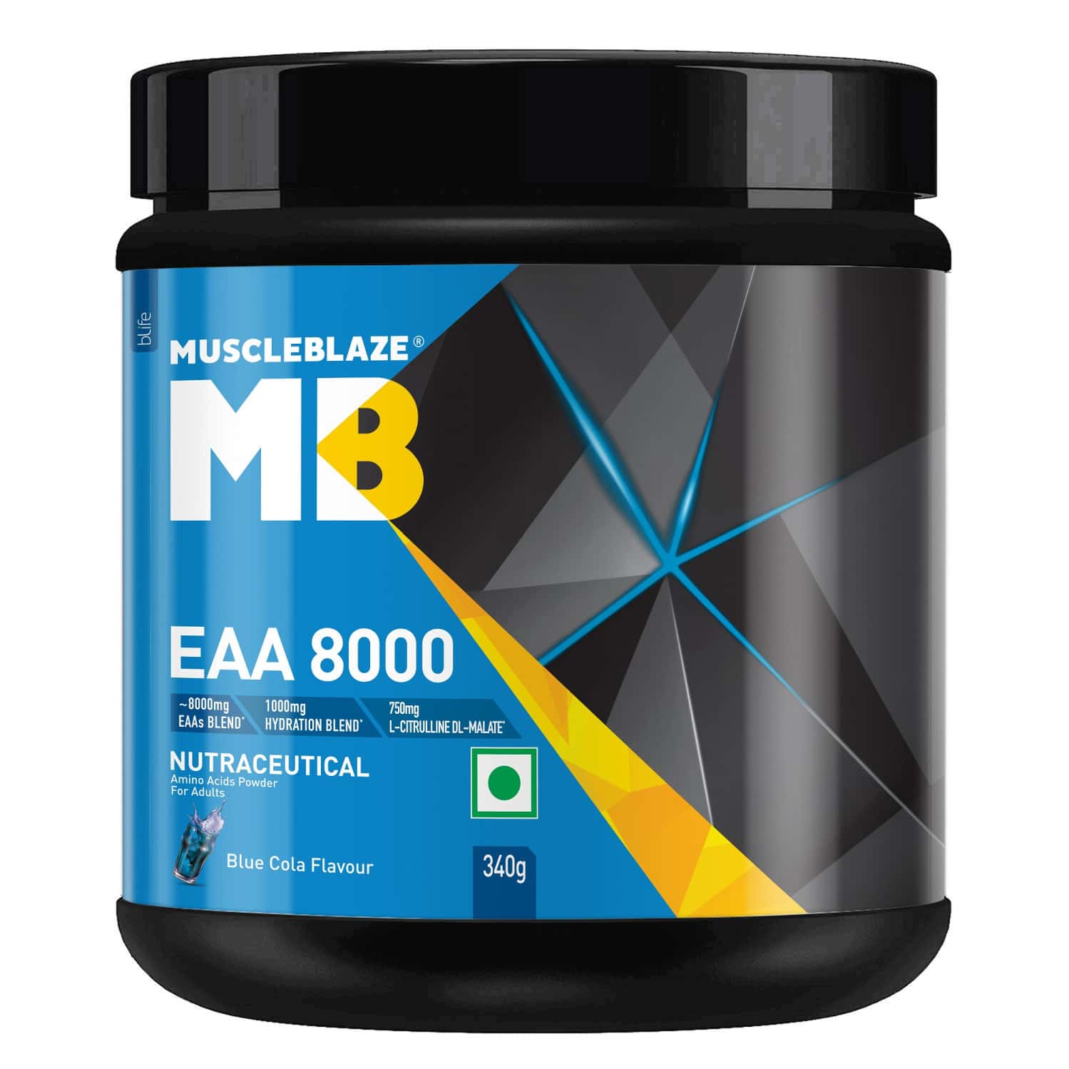 Muscleblaze Eaa 8000 Powder (blue Cola | 340g | 25 Servings) | 8000mg Eaas Blend
