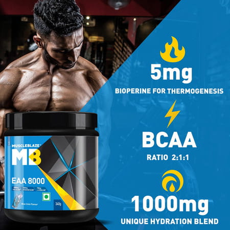 Muscleblaze Eaa 8000 Powder (Blue Cola | 340G | 25 Servings) | 8000Mg Eaas Blend
