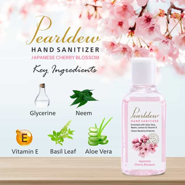 Pearldew Sanitizer (Cherry Blossom) | Aloe & Neem | Paraben Free | 60Ml (Pack Of 12)