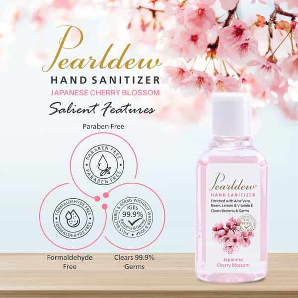 Pearldew Sanitizer (Cherry Blossom) | Aloe & Neem | Paraben Free | 60Ml (Pack Of 12)