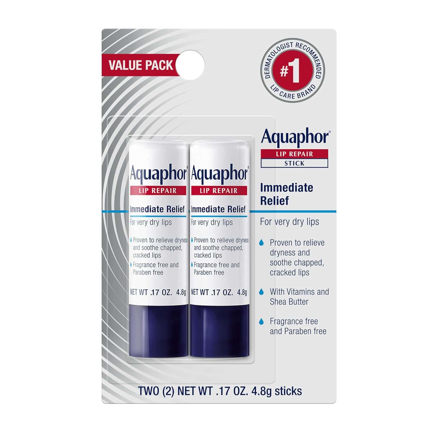 Aquaphor Lip Repair Stick | Soothes Dry Chapped Lips - 4.8g (Pack Of 2)