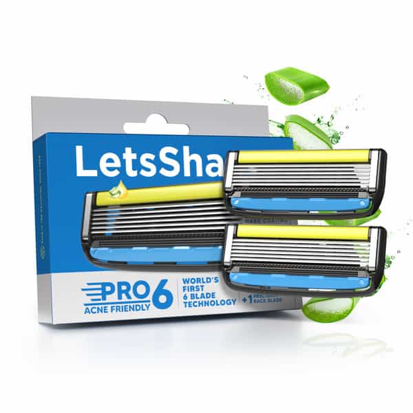 Letsshave Pro 6 Acne Friendly Razor Blade Refills For Men With Lubrication Strip - Pack Of 2