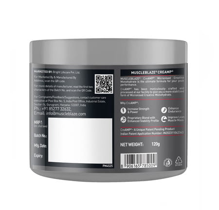 Muscleblaze Creatine Monohydrate Creamp With Creabsorb (Citrus Blast | 120G | 30 Servings)