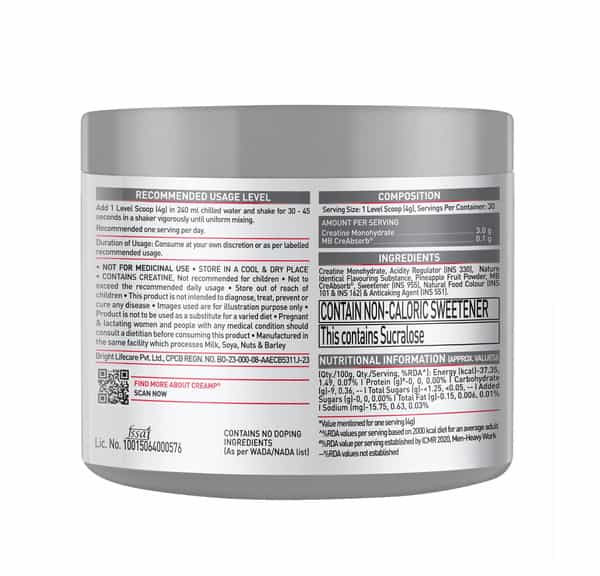 Muscleblaze Creatine Monohydrate Creamp With Creabsorb (Citrus Blast | 120G | 30 Servings)