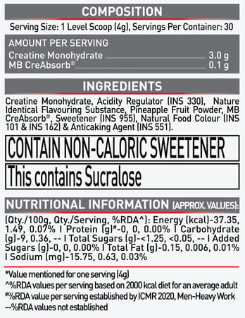 Muscleblaze Creatine Monohydrate Creamp With Creabsorb (Citrus Blast | 120G | 30 Servings)