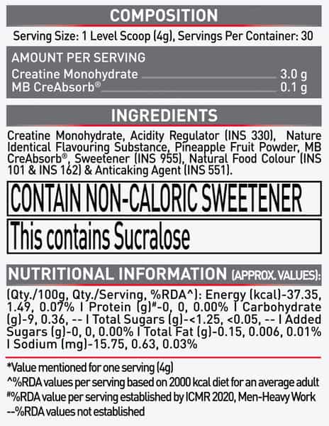 Muscleblaze Creatine Monohydrate Creamp With Creabsorb (Citrus Blast | 120G | 30 Servings)