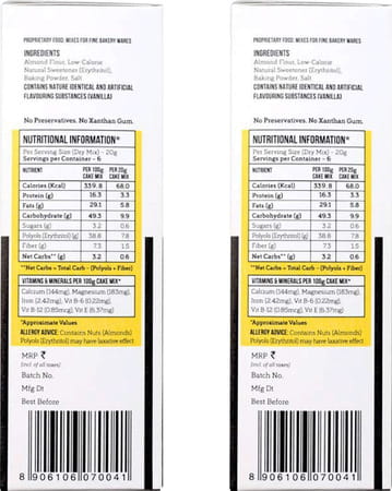 Serapheena Keto Cake Mix With Almond Flour Sugar Free Diabetic Friendly 120g(Pack Of 2) (Vanilla)