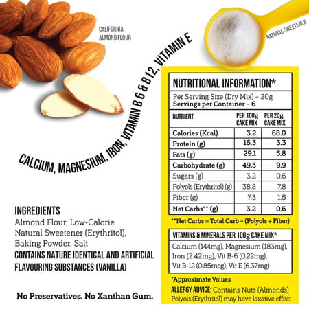 Serapheena Keto Cake Mix With Almond Flour Sugar Free Diabetic Friendly 120g(Pack Of 2) (Vanilla)