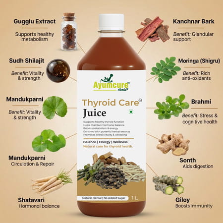 Ayumcure Thyroid Care Juice | Herbal Support With Ashwagandha Guggul Licorice & Punarnava | 1ltr