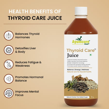 Ayumcure Thyroid Care Juice | Herbal Support With Ashwagandha Guggul Licorice & Punarnava | 1ltr