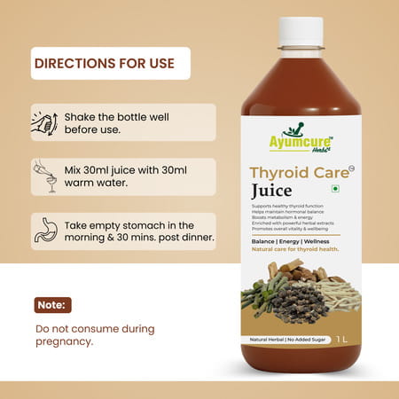 Ayumcure Thyroid Care Juice | Herbal Support With Ashwagandha Guggul Licorice & Punarnava | 1ltr