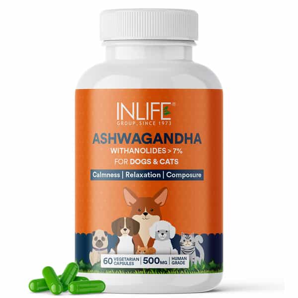 Inlife Ashwagandha For Dogs (Withania Somnifera) Supplement 500Mg - 60 Vegetarian Capsules