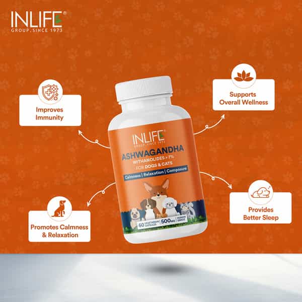 Inlife Ashwagandha For Dogs (Withania Somnifera) Supplement 500Mg - 60 Vegetarian Capsules