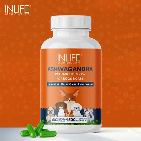 Inlife Ashwagandha For Dogs (Withania Somnifera) Supplement 500Mg - 60 Vegetarian Capsules