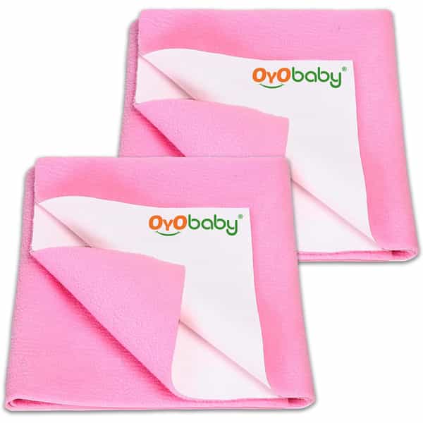 Oyo Baby Baby Waterproof Dry Sheet Cotton Soft Skin Friendly Bed Sheet 100Cm X 70Cm (Pack Of 2) Pink