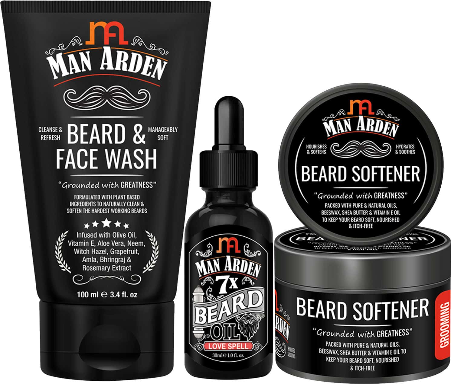 Man Arden Beard And Face Conditioning Combo - Beard And Face Wash + Beard Oil + Beard Softener