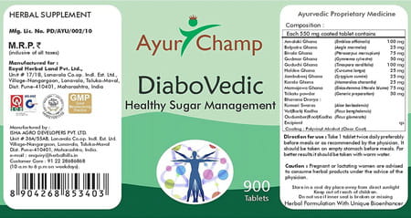 Ayur Champ Diabovedic - 900 Tablets Pack Of 5