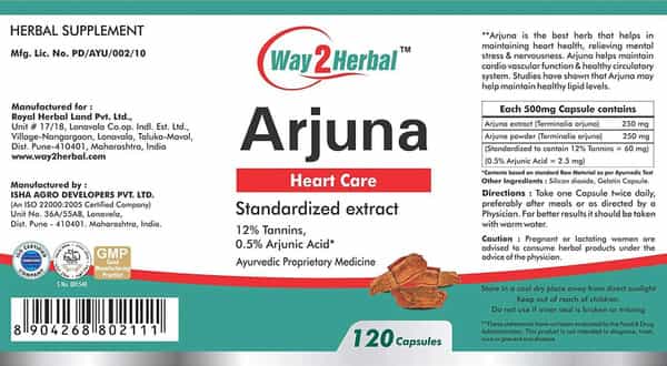 Way2herbal Arjuna Heart Care 500Mg 120 Capsules - (Pack Of 4)