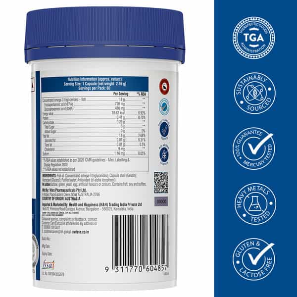 Swisse Ultiboost 4 X Strength Odrless Wild Fish Oil Capsule 60 No's