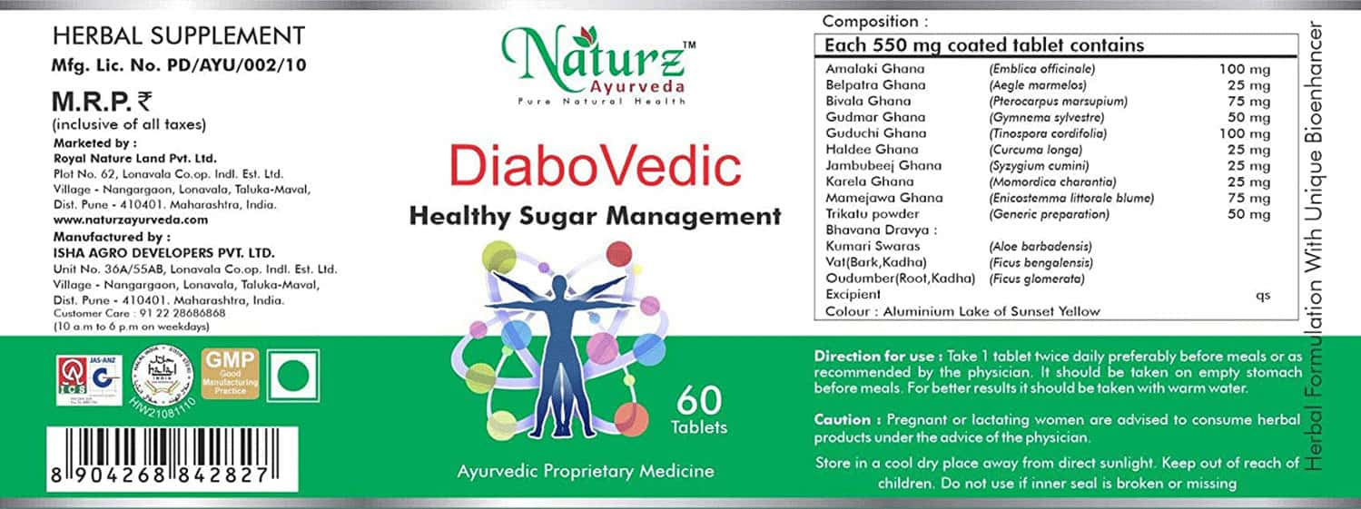 Naturz Ayurveda Diabo Vedic 60 Tablets - Diabetes Supplement