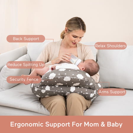 Momcozy Maternity Accessory Adjustable Nursing Pillow - Grey & White