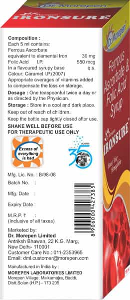 Dr. Morepen Ironsure | Boost Hemoglobin | Suspension | 150 Ml