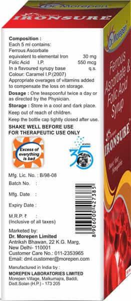 Dr. Morepen Ironsure | Boost Hemoglobin | Suspension | 150 Ml