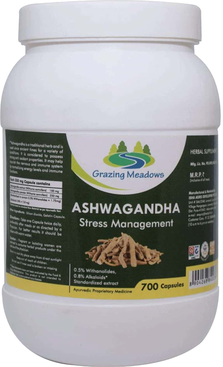 Grazing Meadows Ashwagandha Capsules - 700 Capsules (Pack Of 5)