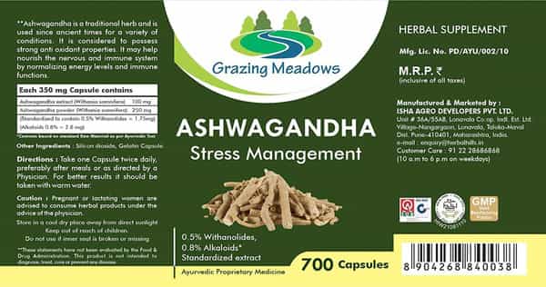 Grazing Meadows Ashwagandha Capsules - 700 Capsules (Pack Of 5)