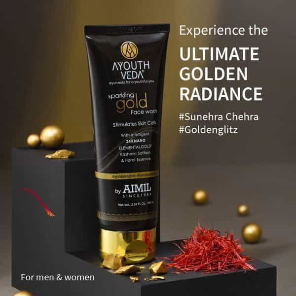 Ayouthveda Sparkling Gold Face Wash | 24K Gold & Saffron | Enhance Glow & Brighten Complexion 100 Ml