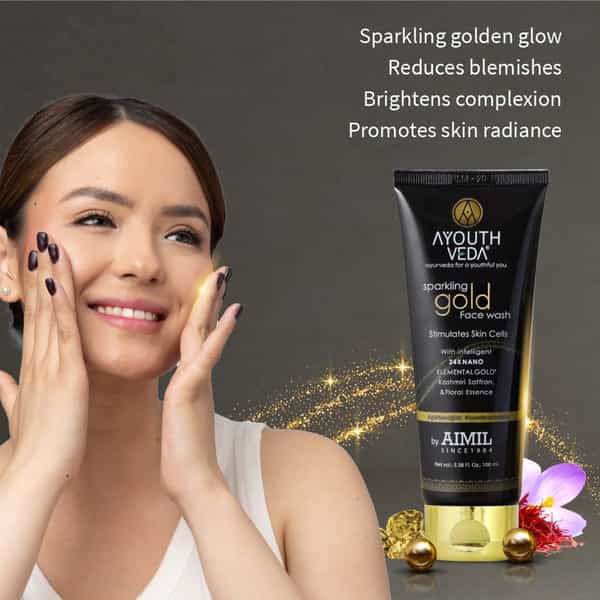 Ayouthveda Sparkling Gold Face Wash | 24K Gold & Saffron | Enhance Glow & Brighten Complexion 100 Ml