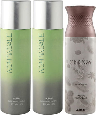 Ajmal 2 Nightingale For Men & Women & 1 Shadow Him For Men Deodorants Each 200ml Combo Pack Of 3