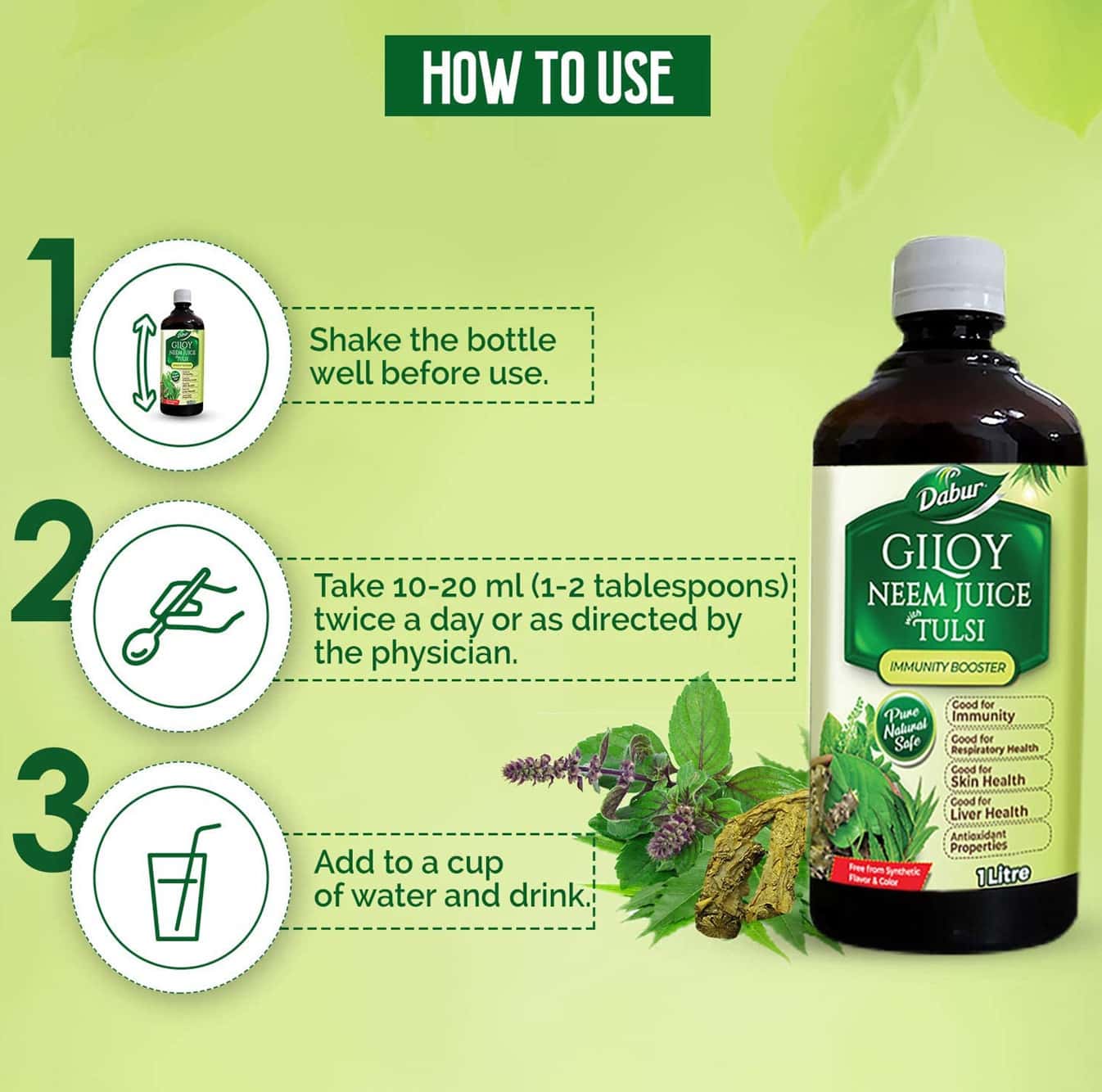 Buy DABUR GILOY NEEM JUICE WITH TULSI 1 LITRE Online & Get Upto 60