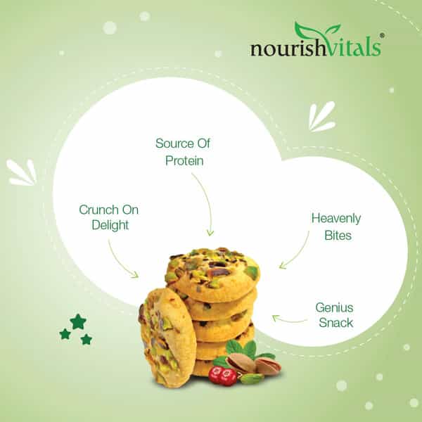 Nourishvitals Pista Cranberry Cookies + Almond Sugar Free Cookies Genius Snack 120G Each